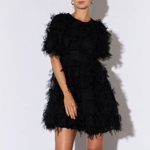Endless Rose Gridded Mesh Feathered Puff Sleeve Mini Dress